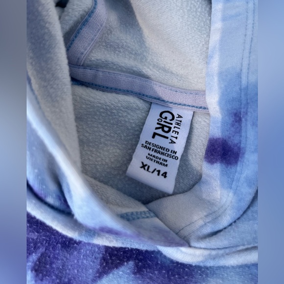 Athleta G!RL Hoodie Tie-Dye Hooded Sweatshirt Girls XL 14 Purple Blue White - Picture 13 of 16